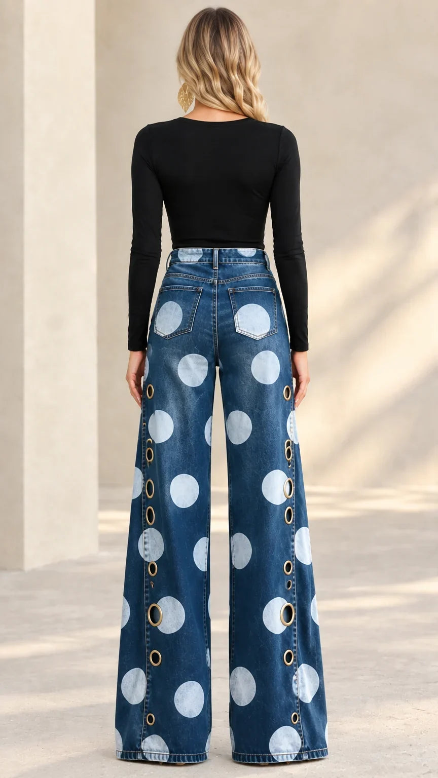 Alia - Premium gepunktete Wide-Leg-Jeans