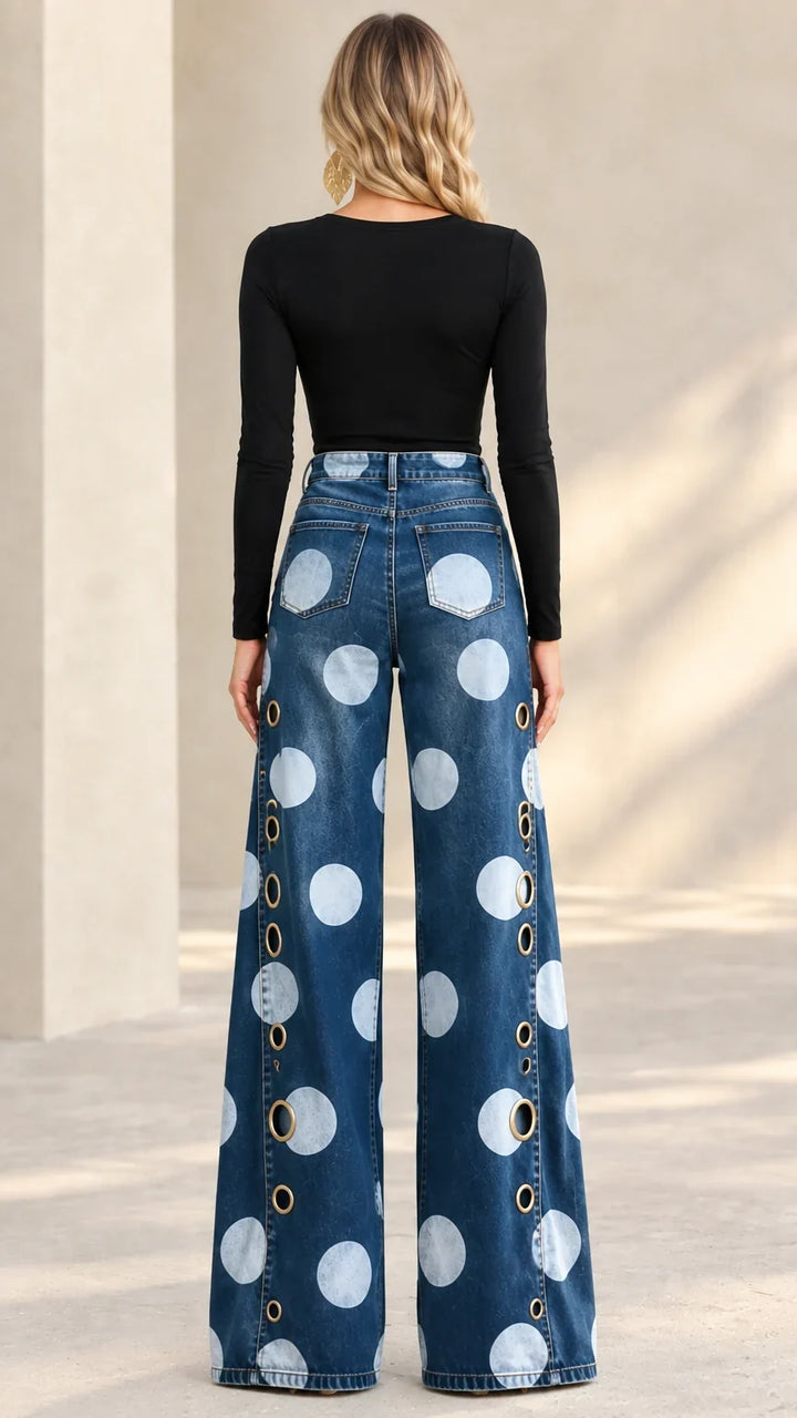 Alia - Premium gepunktete Wide-Leg-Jeans