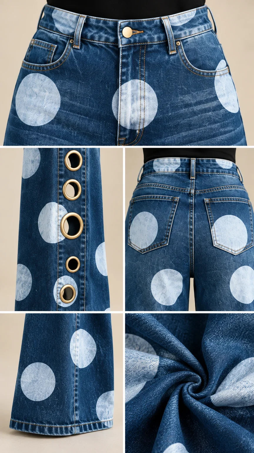 Alia - Premium gepunktete Wide-Leg-Jeans