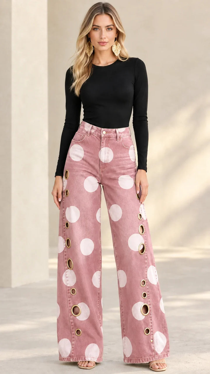Alia - Premium gepunktete Wide-Leg-Jeans