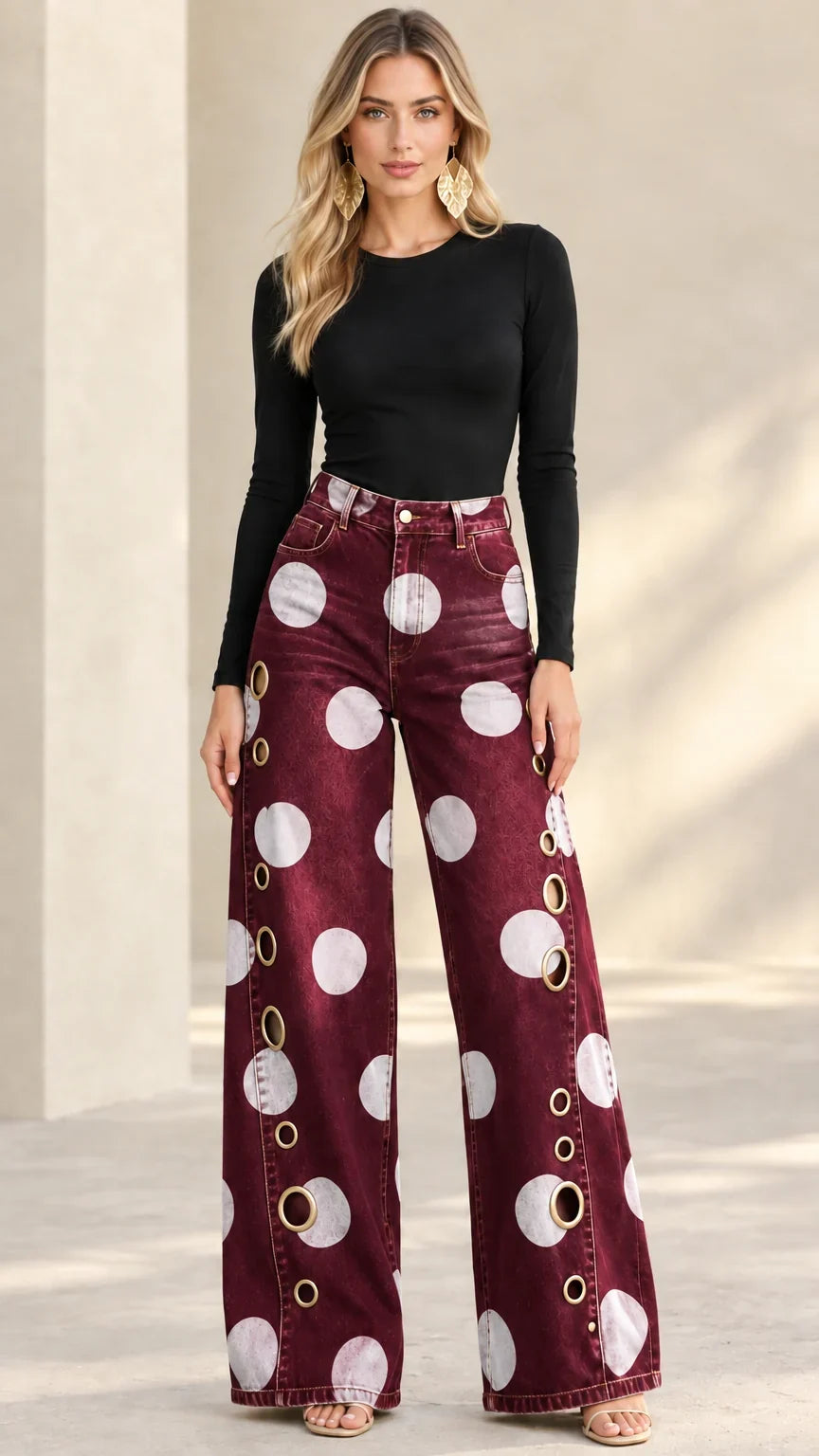Alia - Premium gepunktete Wide-Leg-Jeans