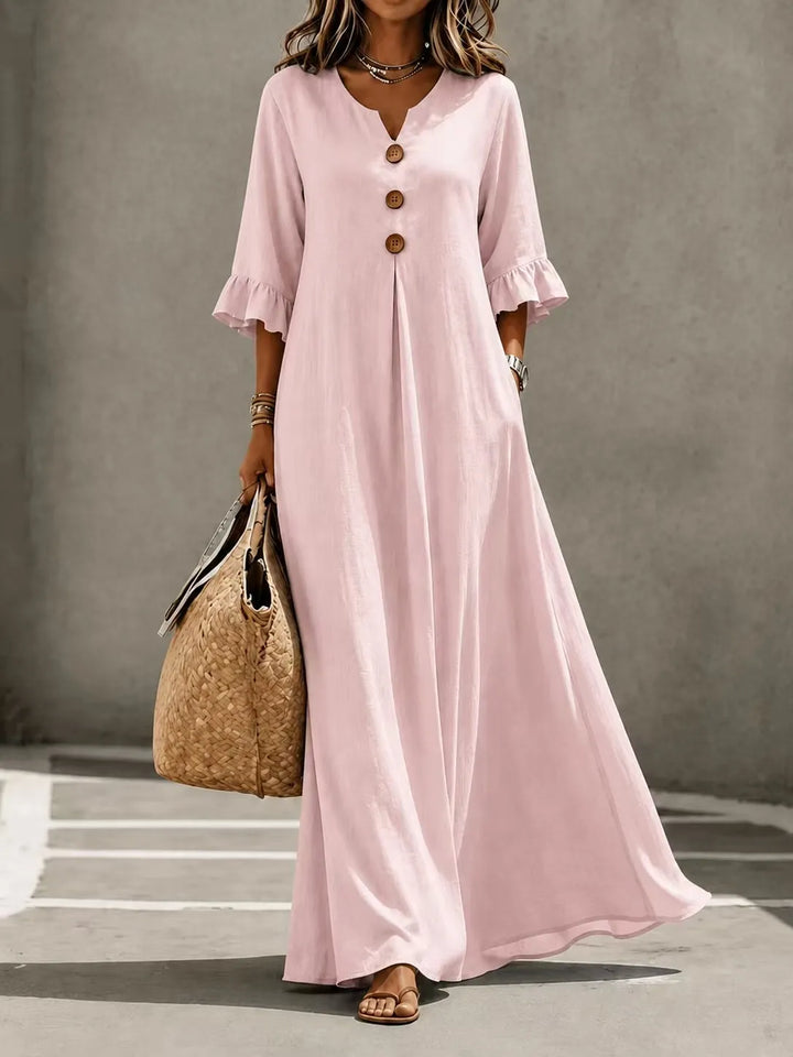 Vesperelle - bedrucktes Soft-Touch-Maxikleid mit V-Ausschnitt