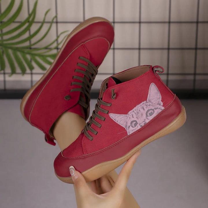 Zorelle - Komfortable knöchelhohe Stiefeletten mit Katzen-Detail