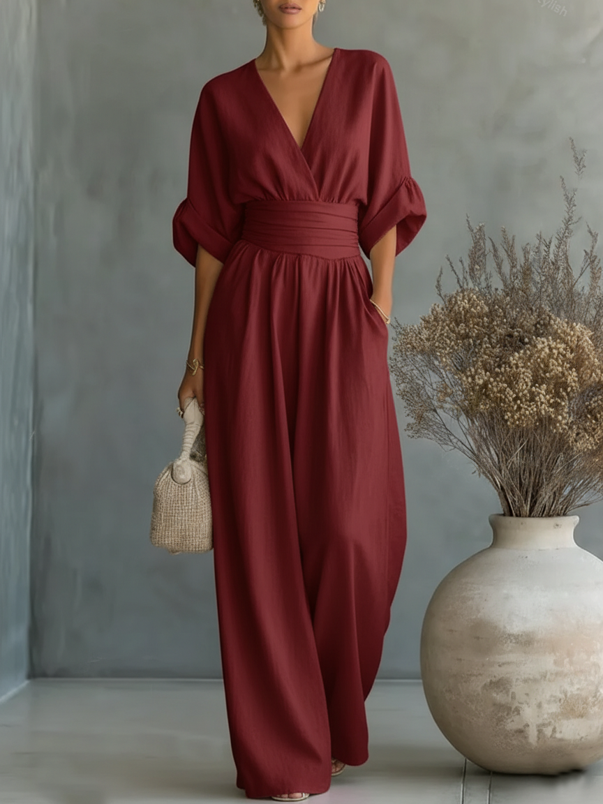 Solavie - Fliessender Jumpsuit mit weitem Bein