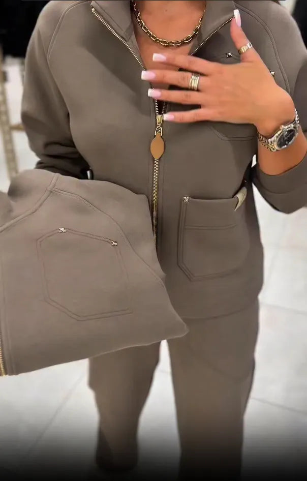 Floranique - Set aus kurz geschnittener Jacke mit Soft-Touch und weit geschnittener Hose