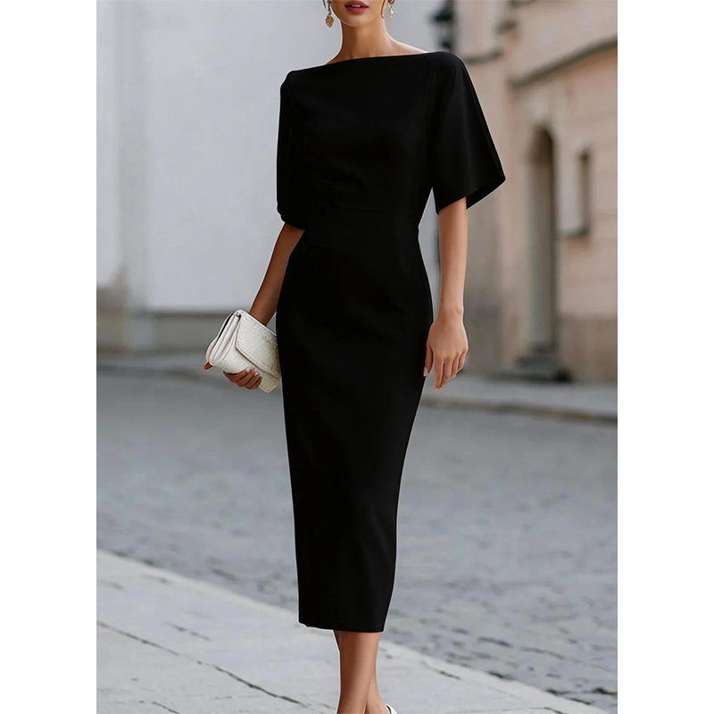 Leonelle - Elegantes Midi-Kleid mit Bateau-Ausschnitt