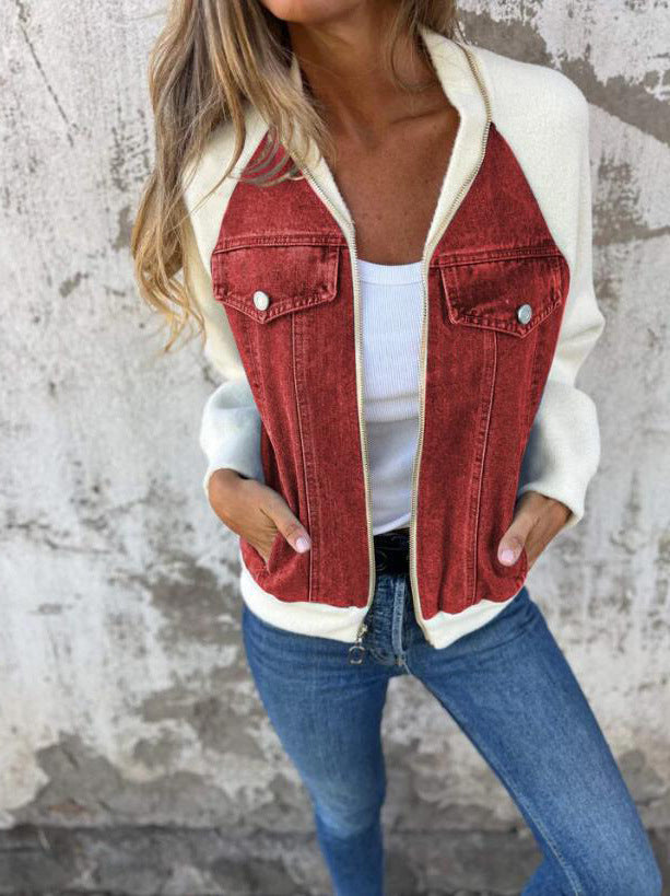 Alinique - Weiche Bomberjacke aus Strick und Denim