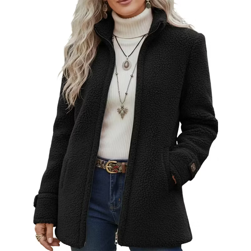 Lana - Strukturierte mittellange Jacke mit Reissverschluss