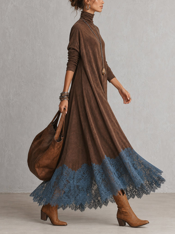 Maelis - samtiges Maxikleid mit Spitzenbesatz