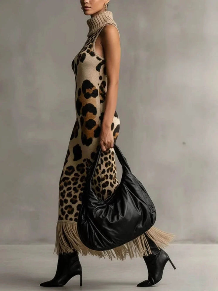 Orla - Strukturiertes Leoprint-Maxikleid