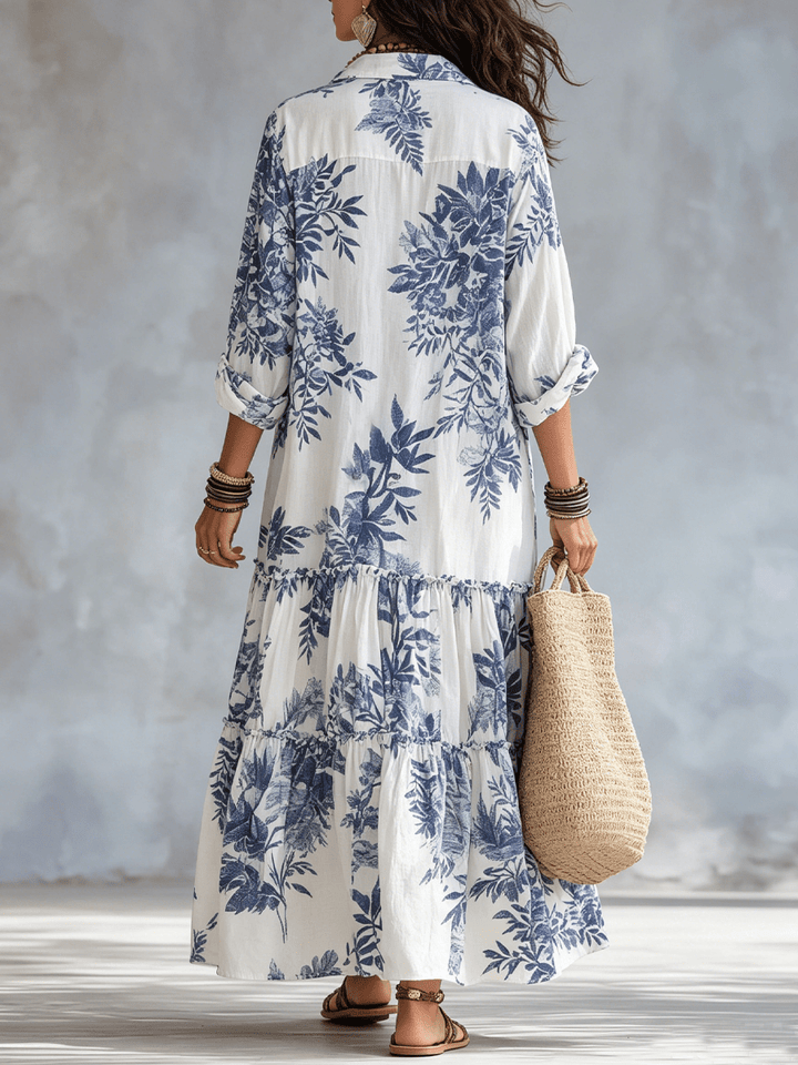 Thealise - Leichtes Maxikleid mit Knopfleiste vorne und Blumenmuster