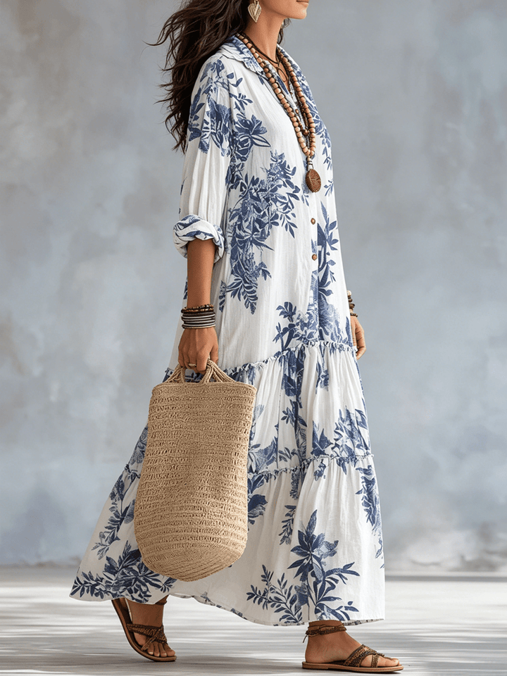 Thealise - Leichtes Maxikleid mit Knopfleiste vorne und Blumenmuster