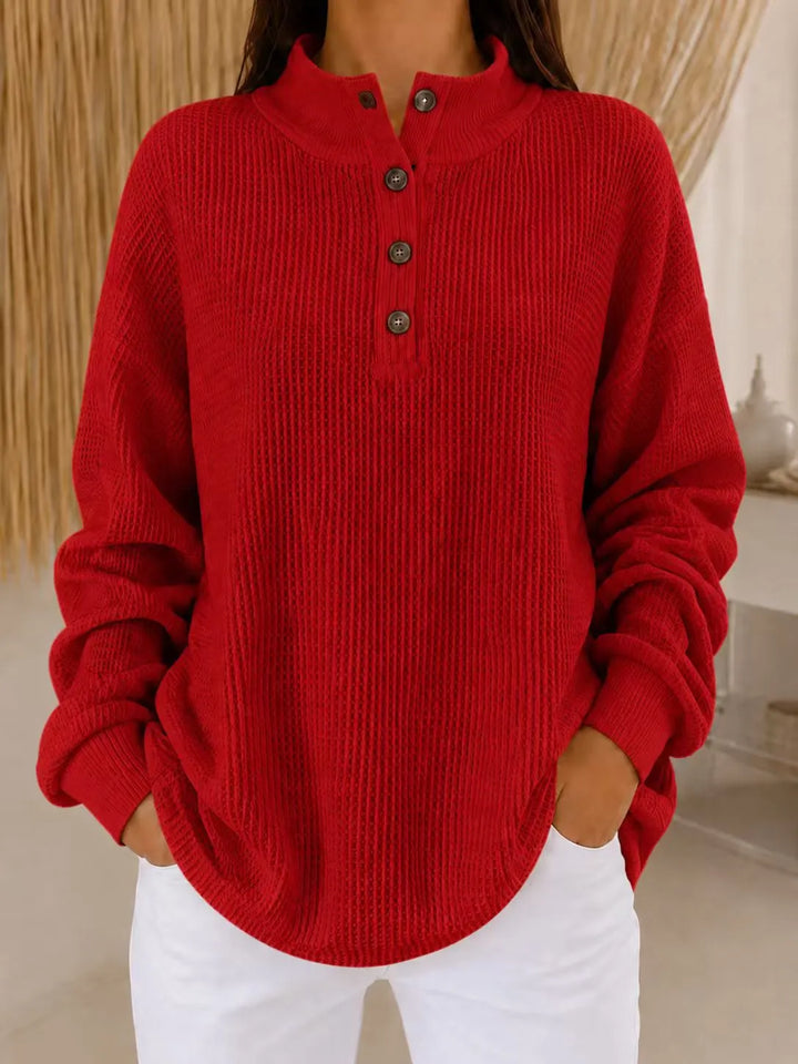 Belliora - Strukturierter Strickpullover mit Knopfleiste am Kragen