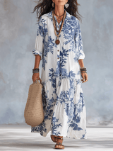 Thealise - Leichtes Maxikleid mit Knopfleiste vorne und Blumenmuster