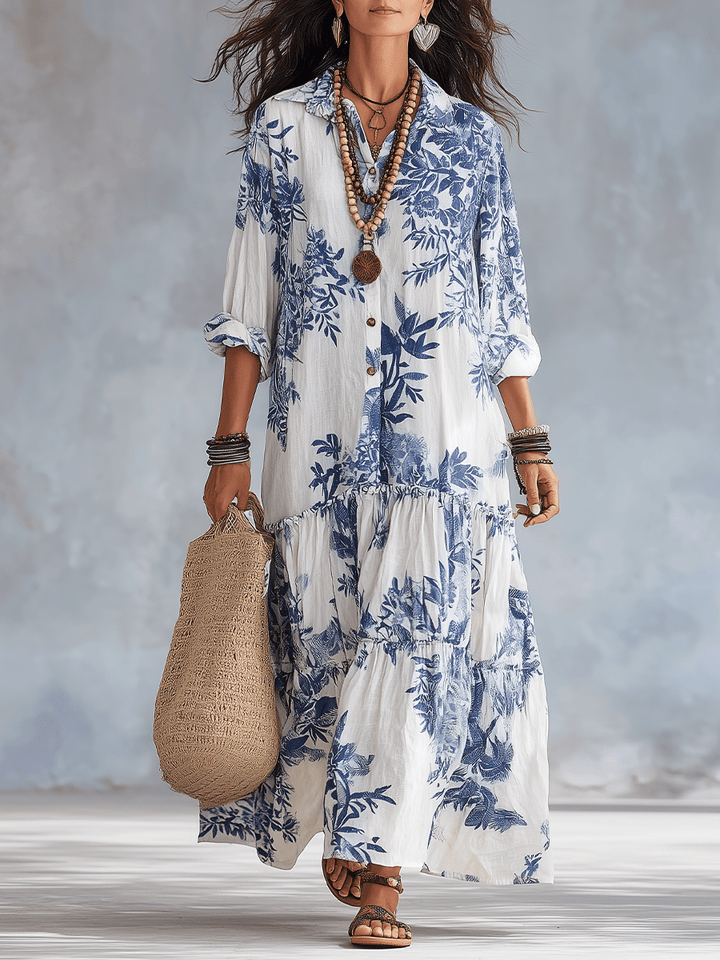 Thealise - Leichtes Maxikleid mit Knopfleiste vorne und Blumenmuster