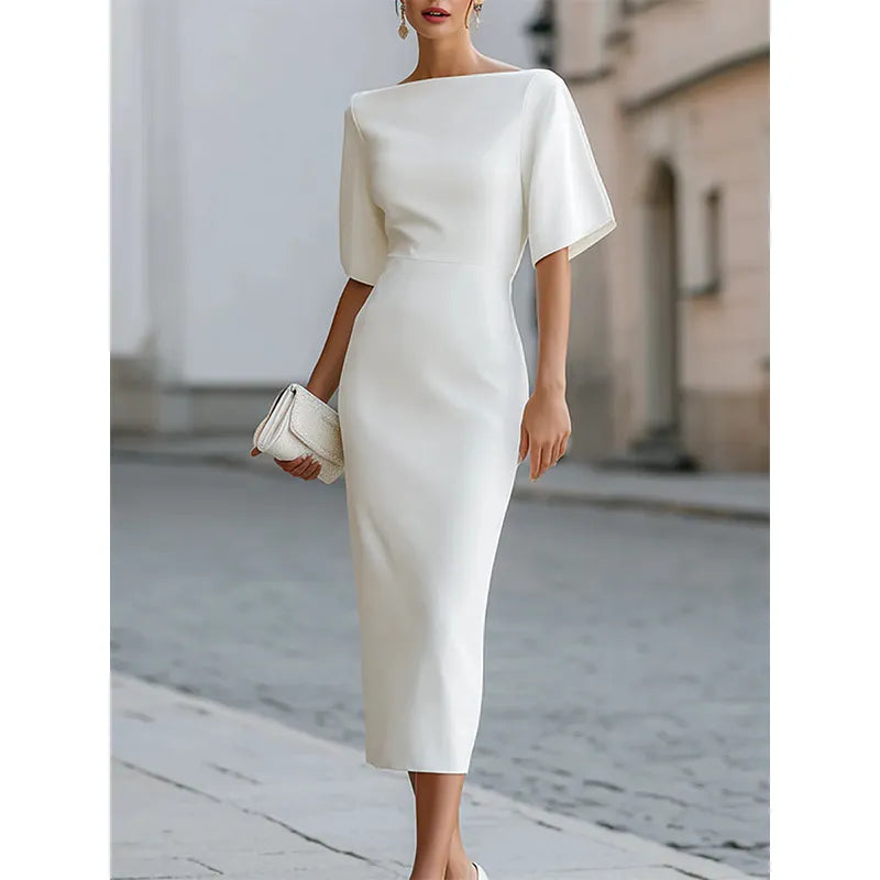 Leonelle - Elegantes Midi-Kleid mit Bateau-Ausschnitt