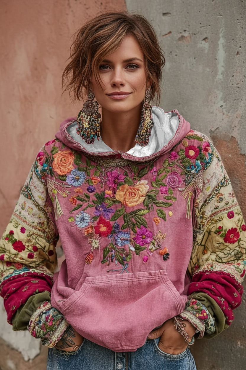 Norellia - Floral bestickter Boho-Hoodie