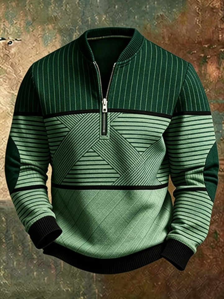 Gaelvick - Quarter-Zip-Pullover mit Kontrastmuster