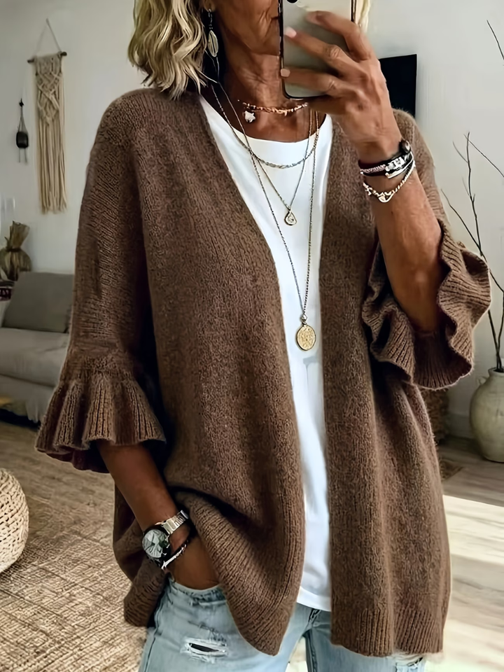 Acelynn - Strickjacke mit Rüschenärmeln und weicher Haptik