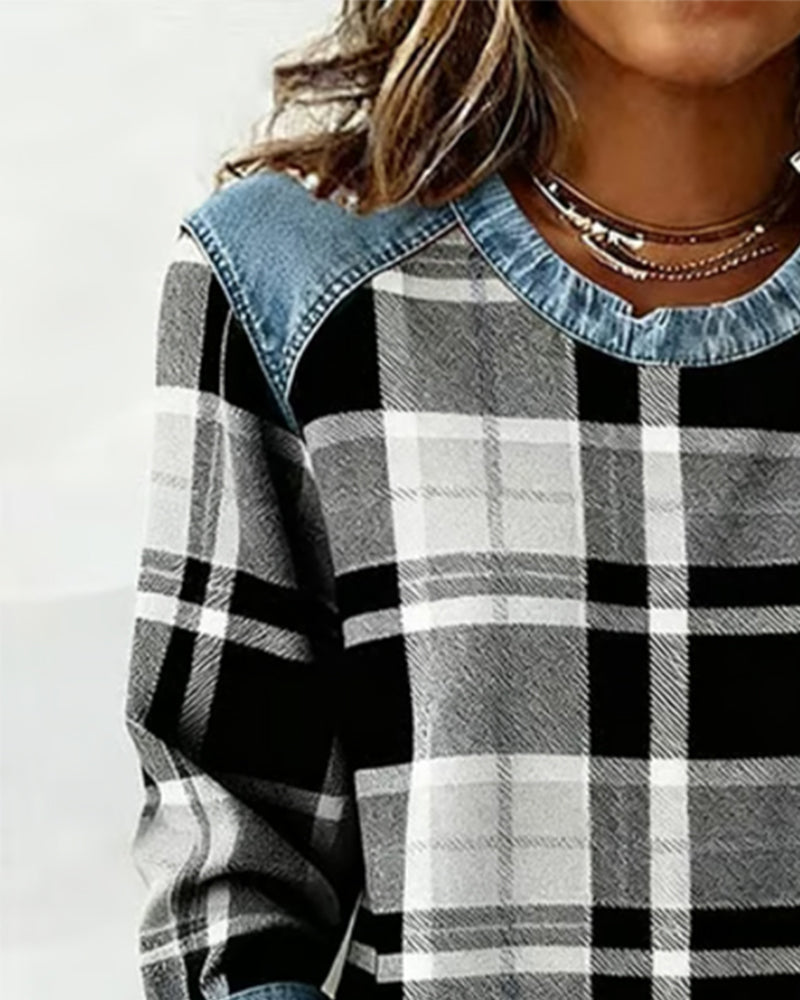 Adair - Lässiges kariertes Rundhals-Sweatshirt