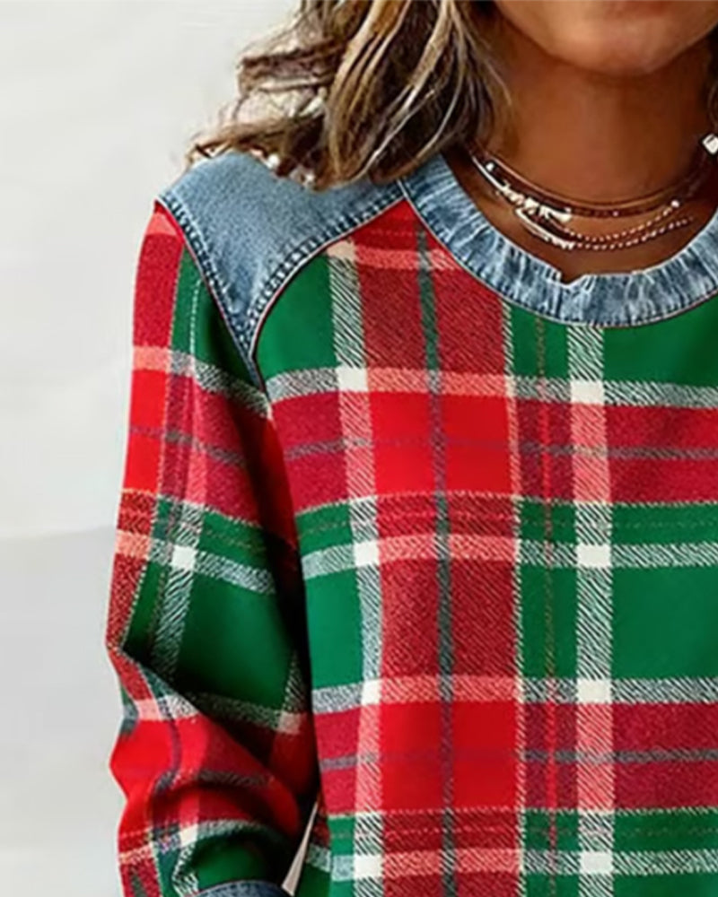 Adair - Lässiges kariertes Rundhals-Sweatshirt
