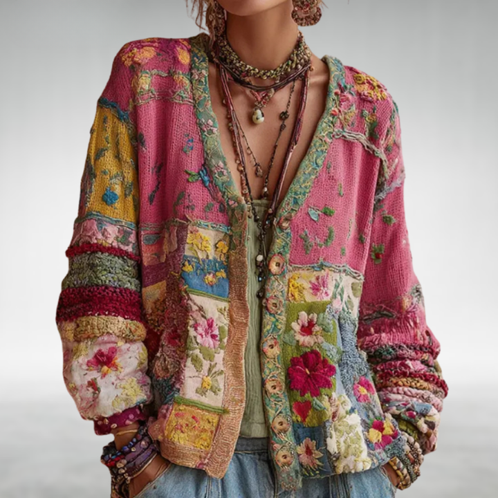 Celestara - Soft-Touch Patchwork-Strickjacke