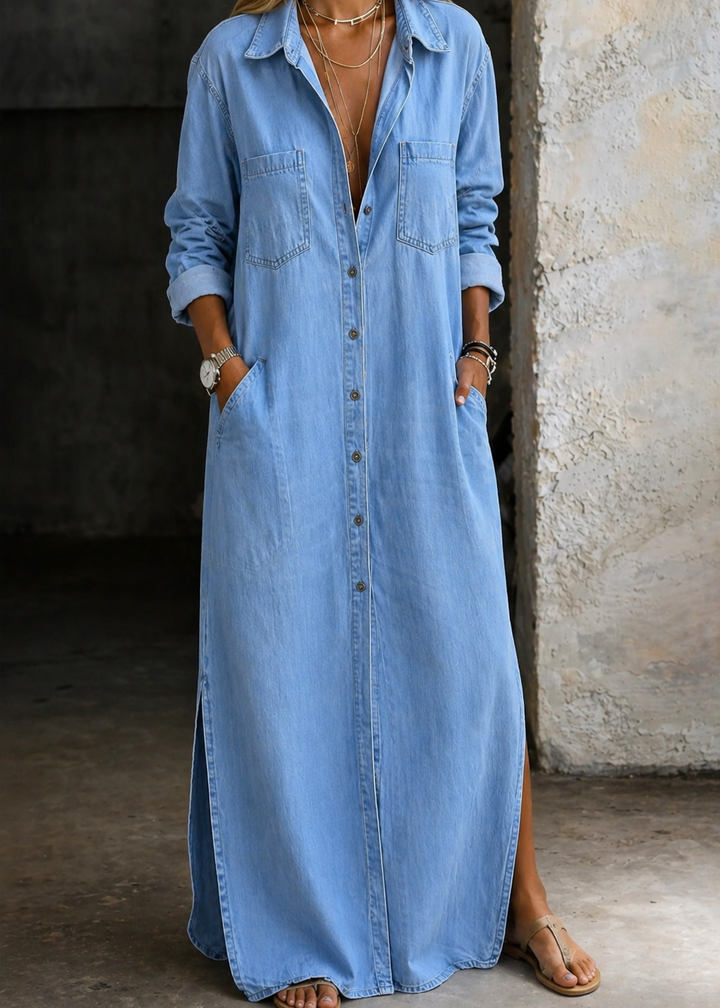 Sylvera - Premium Maxi-Hemdblusenkleid