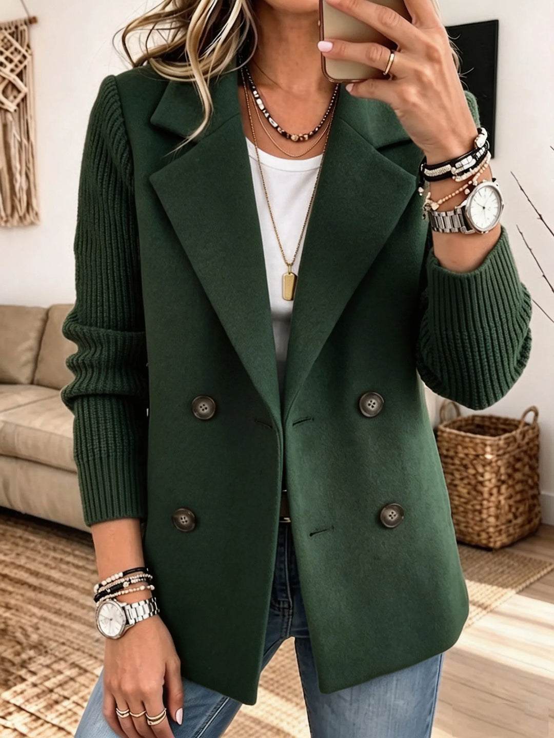 Adalene - doppelreihiger Blazer mit Strickärmeln