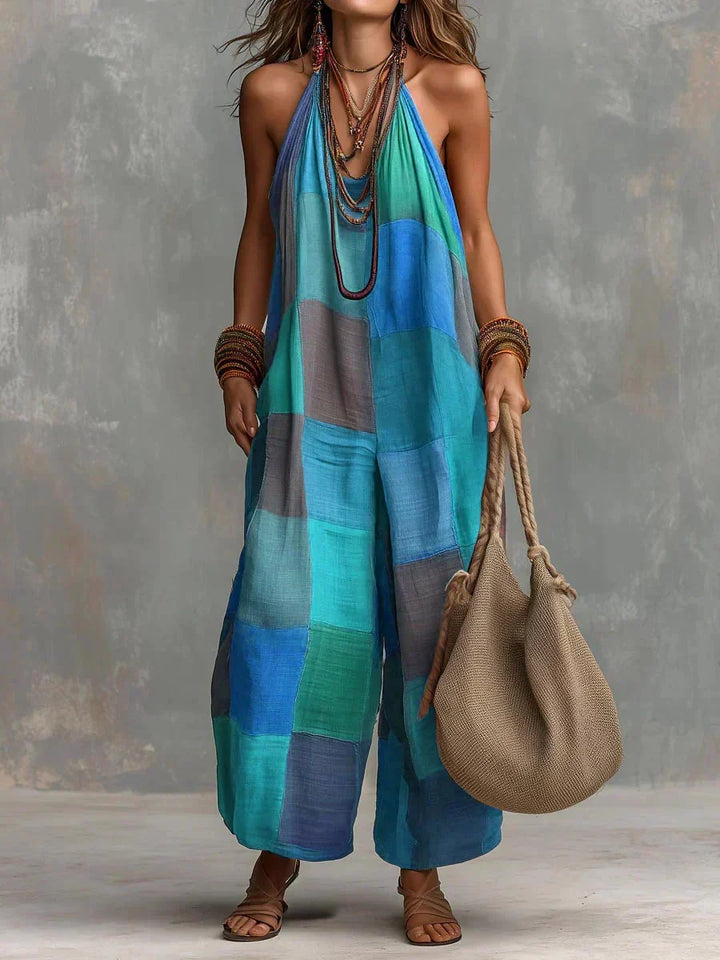 Estelina - Premium Patchwork-Neckholder-Jumpsuit