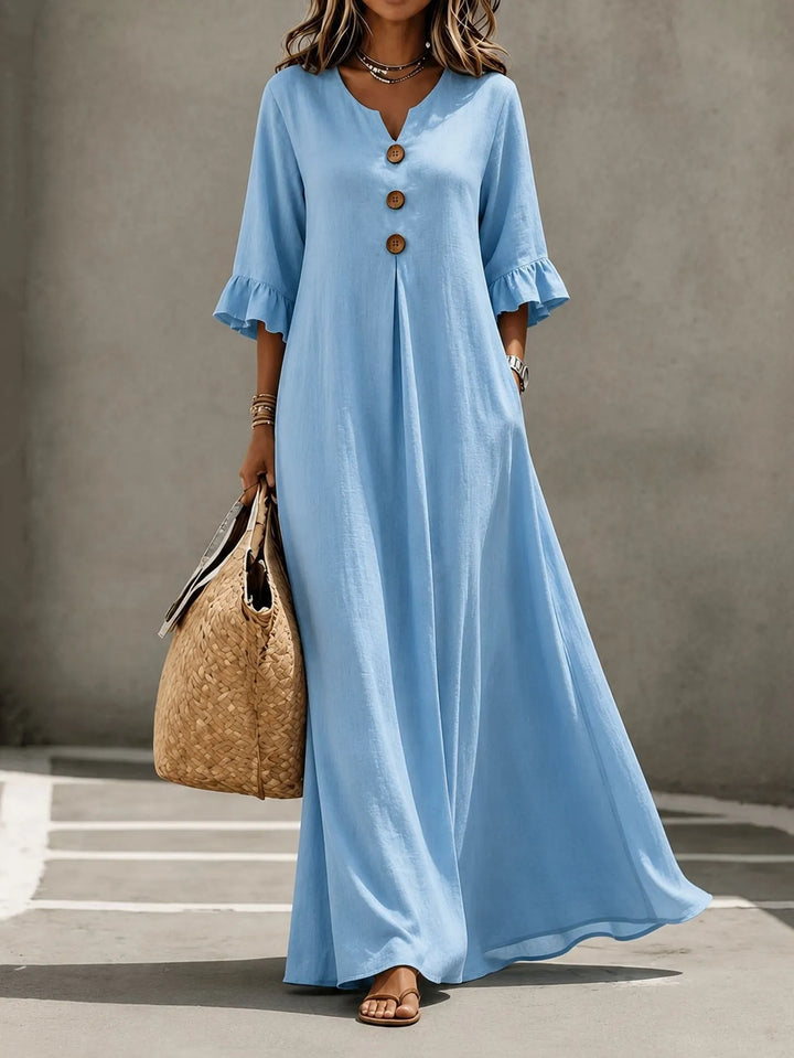 Vesperelle - bedrucktes Soft-Touch-Maxikleid mit V-Ausschnitt