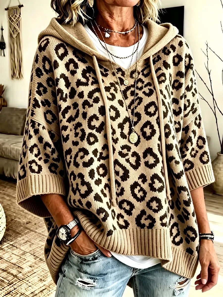 Jocasta - Oversize-Strickhoodie mit Leopard-Print