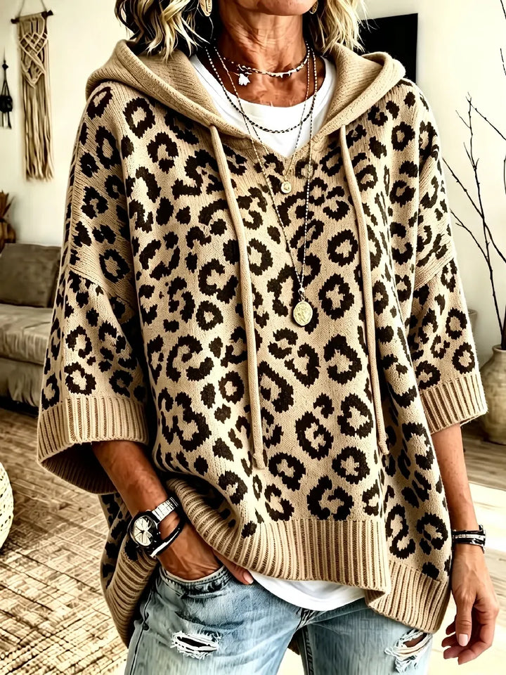 Jocasta - Oversize-Strickhoodie mit Leopard-Print