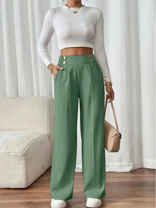 Ashlena - Hochtaillierte Soft-Touch Wide-Leg-Hose