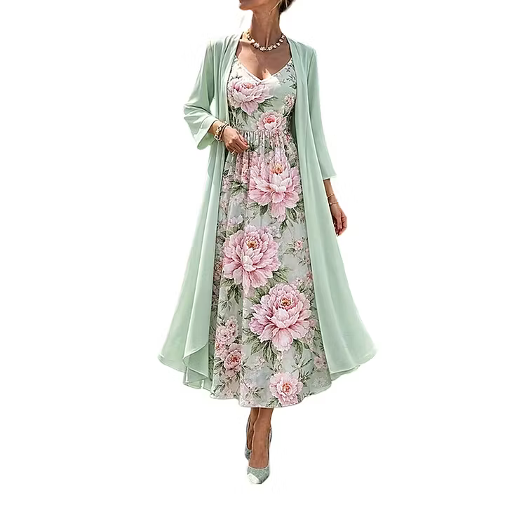 Asteria - Florales Maxikleid, zweiteiliges Set