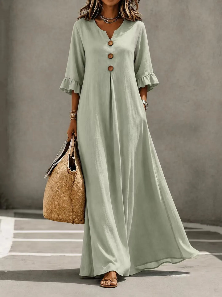 Vesperelle - bedrucktes Soft-Touch-Maxikleid mit V-Ausschnitt