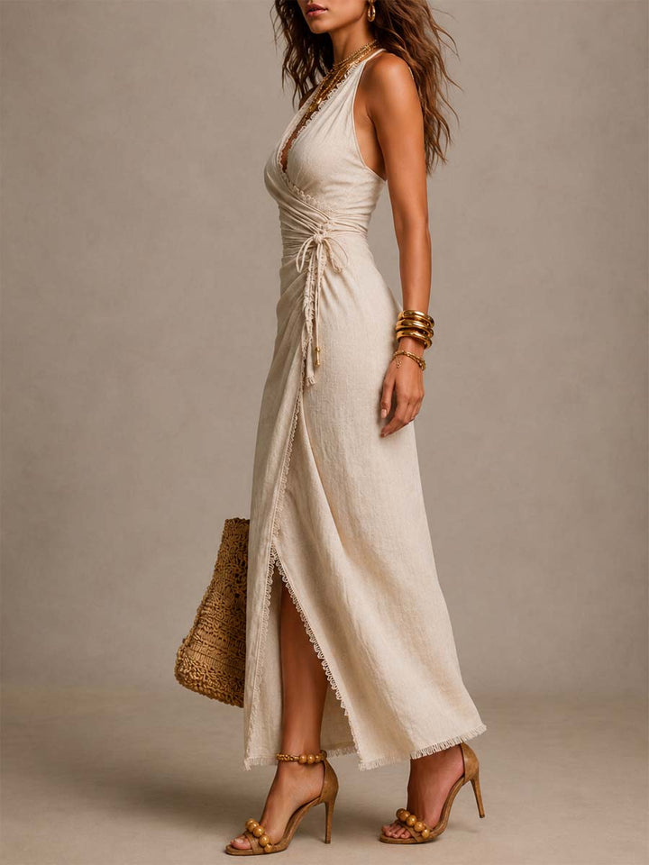 Aeloria - Premium Midi-Wickelkleid aus Leinen