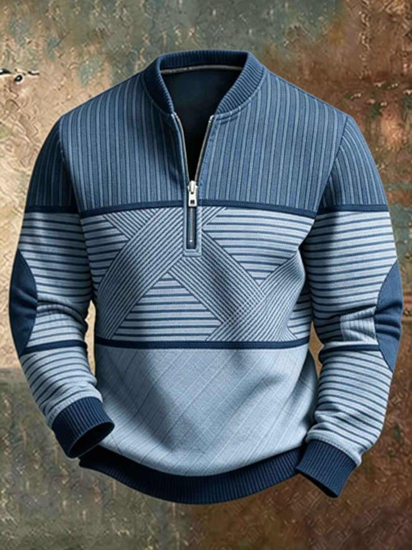 Gaelvick - Quarter-Zip-Pullover mit Kontrastmuster