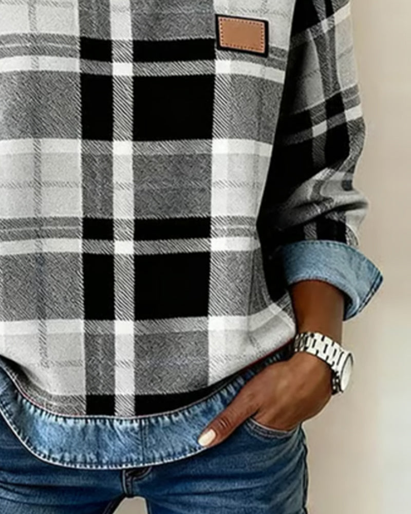 Adair - Lässiges kariertes Rundhals-Sweatshirt