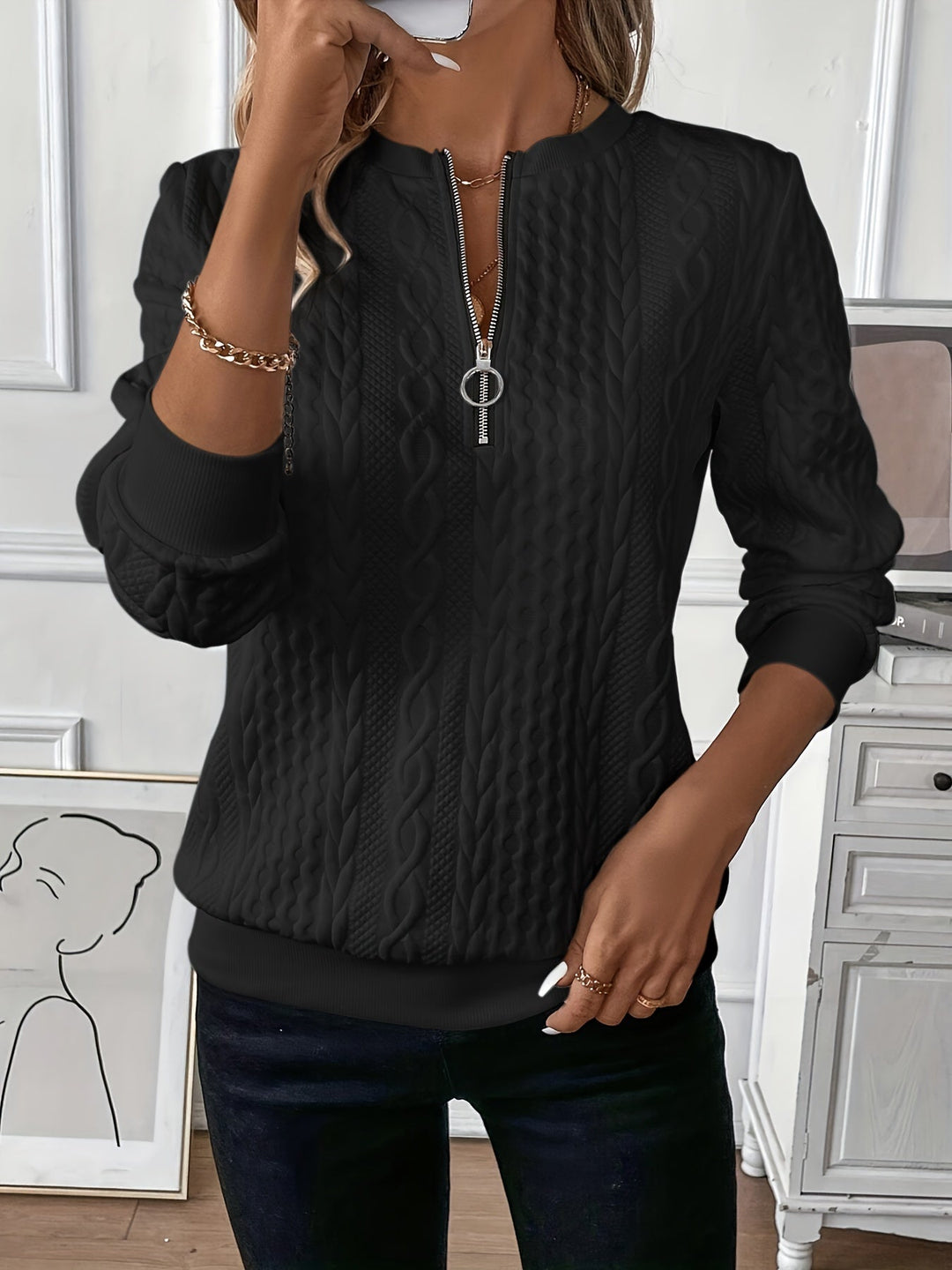 Delorina - Weicher Pullover mit Frontreissverschluss