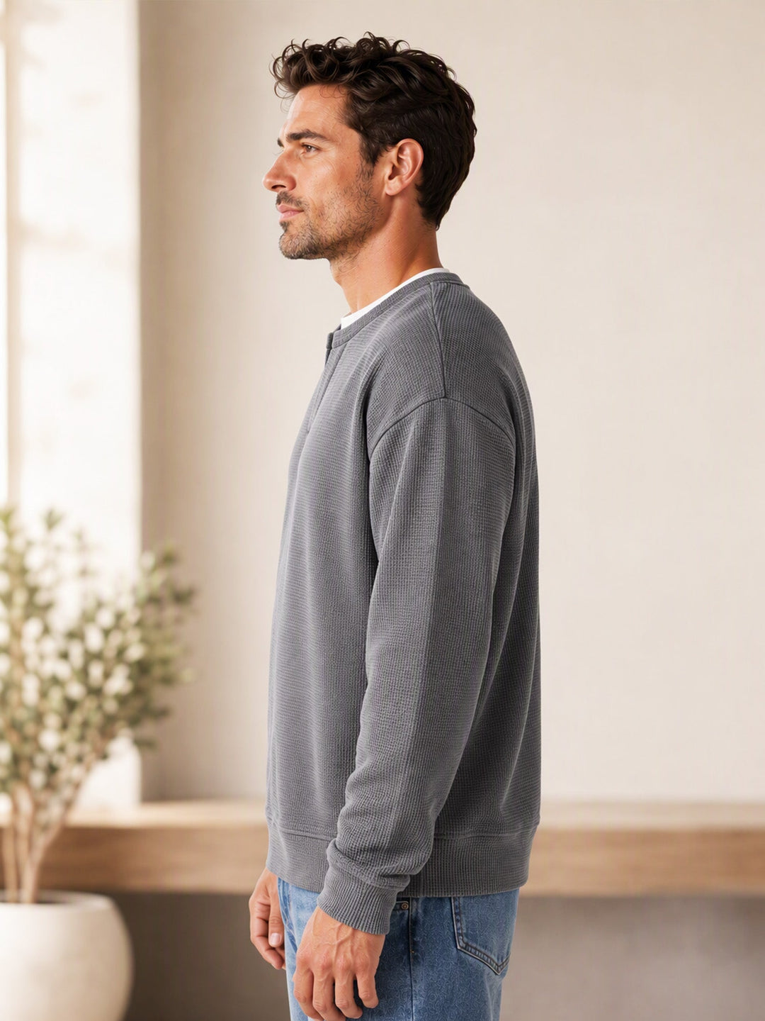 Oswald - Waffelstruktur-Langarmshirt