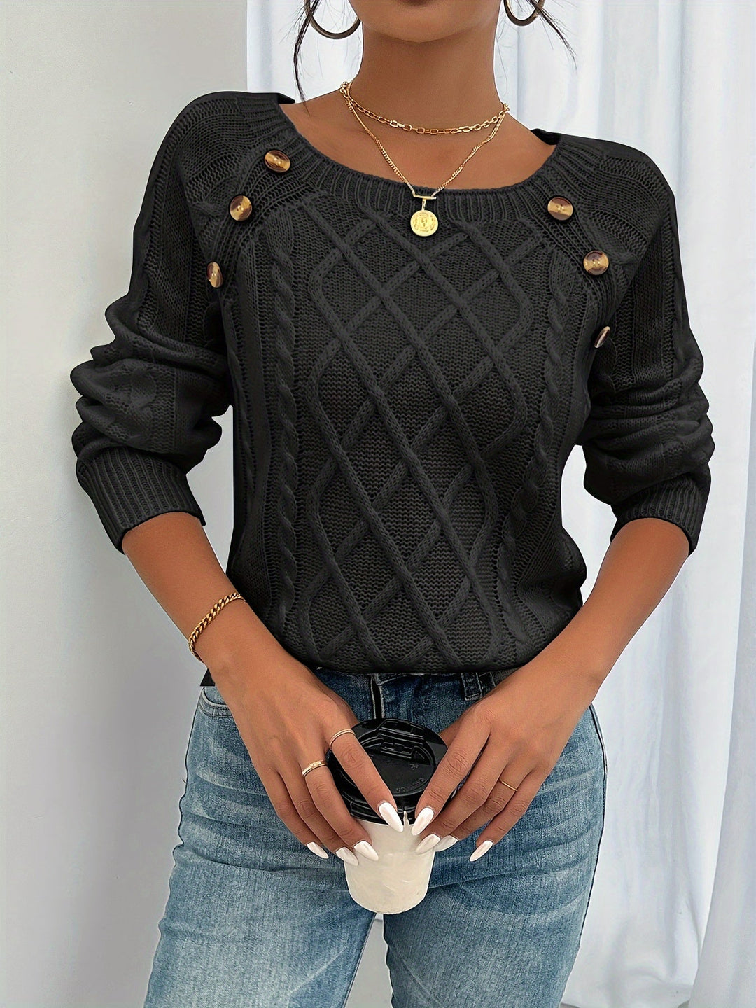 Rosabelle - Strukturierter Pullover mit Knopfleiste
