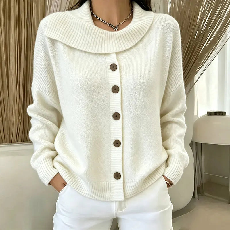 Elowette - Cardigan mit breitem Kragen und Knöpfen