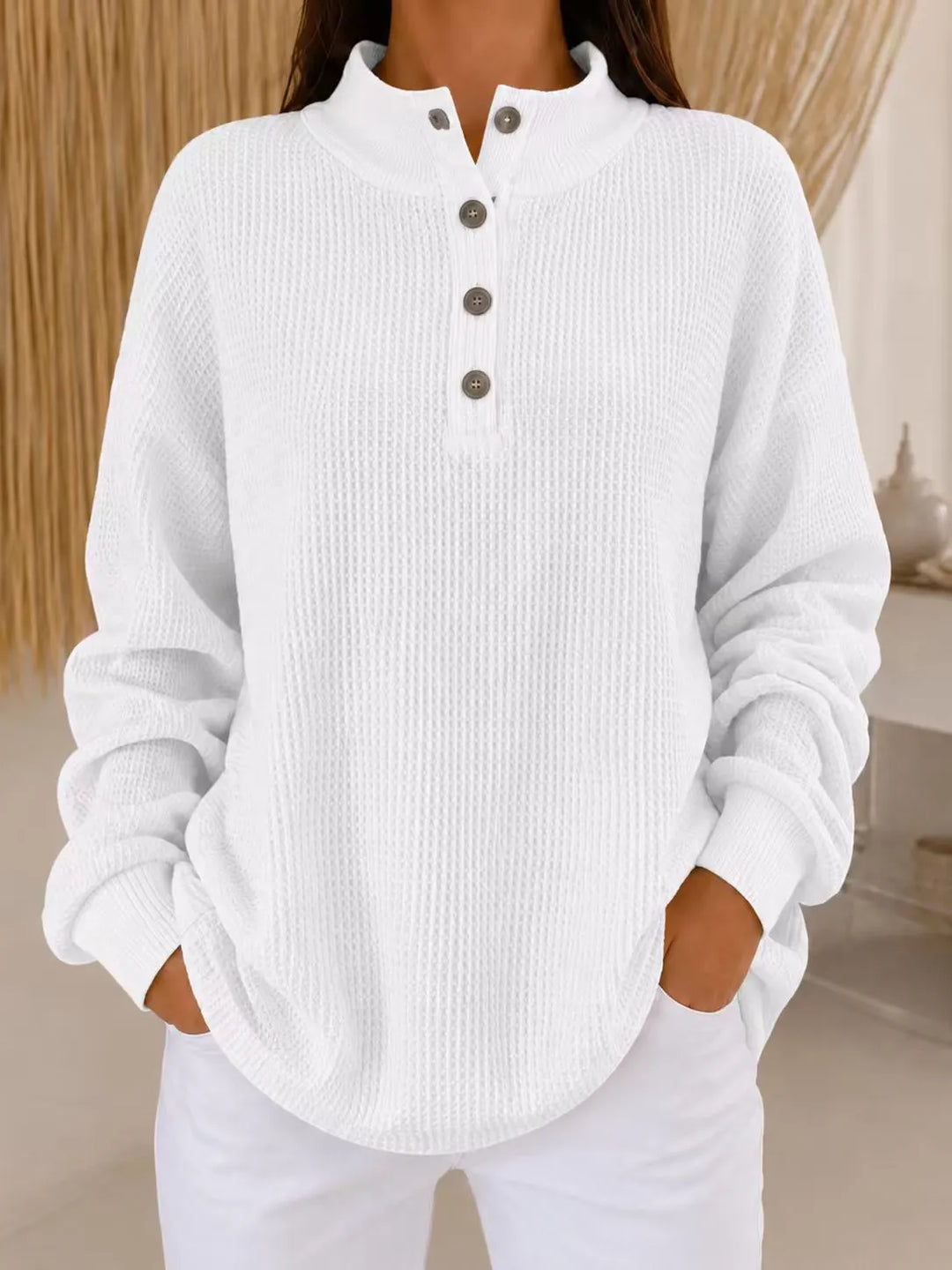 Belliora - Strukturierter Strickpullover mit Knopfleiste am Kragen