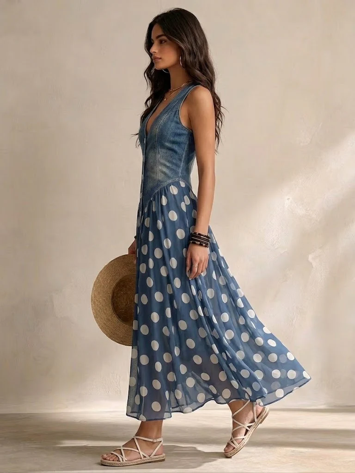 Ameliora - Materialmix-Kleid mit Polka-Dots