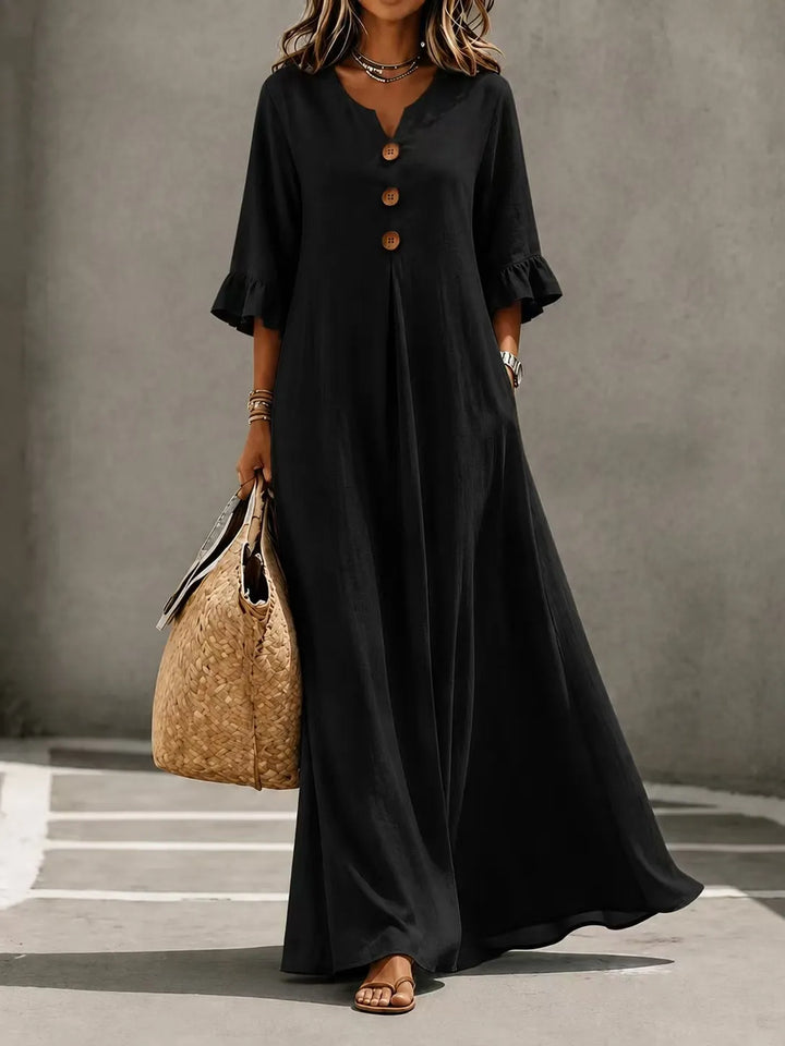 Vesperelle - bedrucktes Soft-Touch-Maxikleid mit V-Ausschnitt