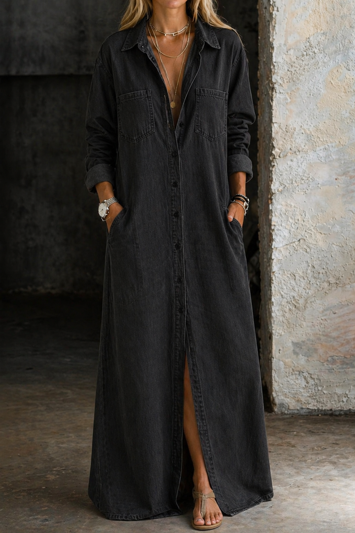 Sylvera - Premium Maxi-Hemdblusenkleid