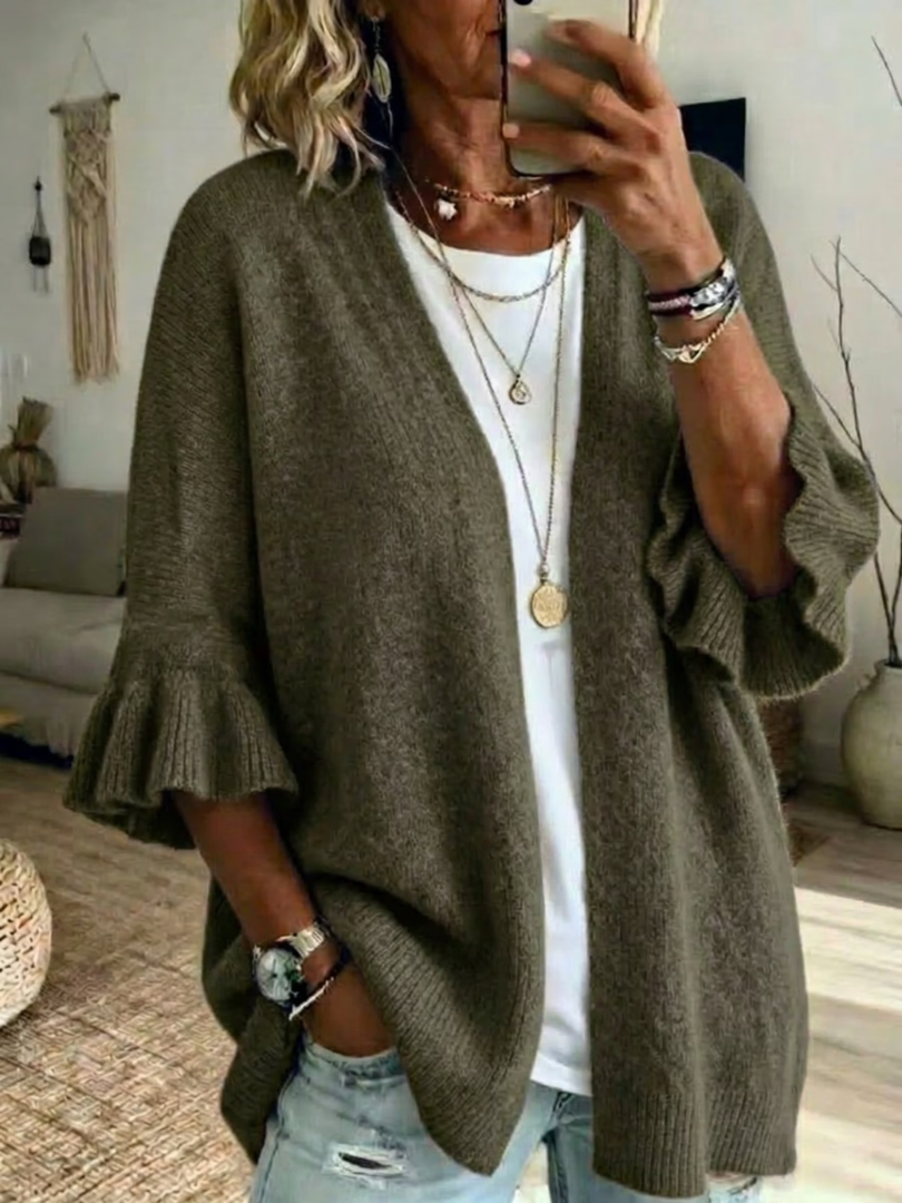 Acelynn - Strickjacke mit Rüschenärmeln und weicher Haptik