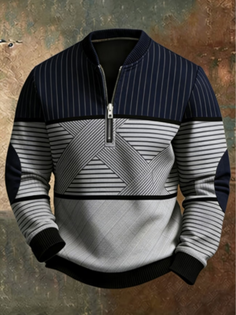 Gaelvick - Quarter-Zip-Pullover mit Kontrastmuster