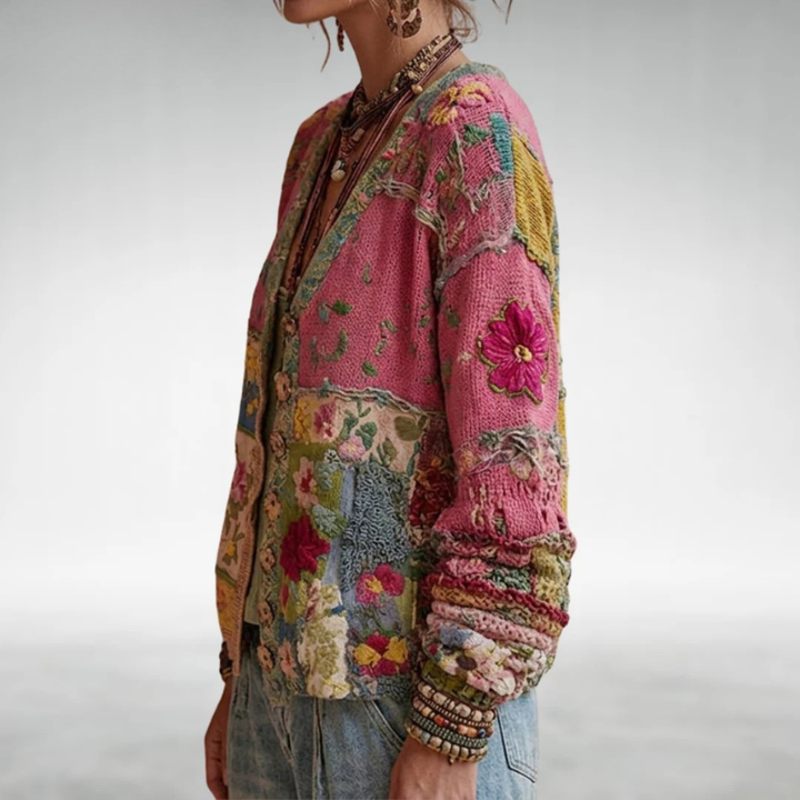 Celestara - Soft-Touch Patchwork-Strickjacke