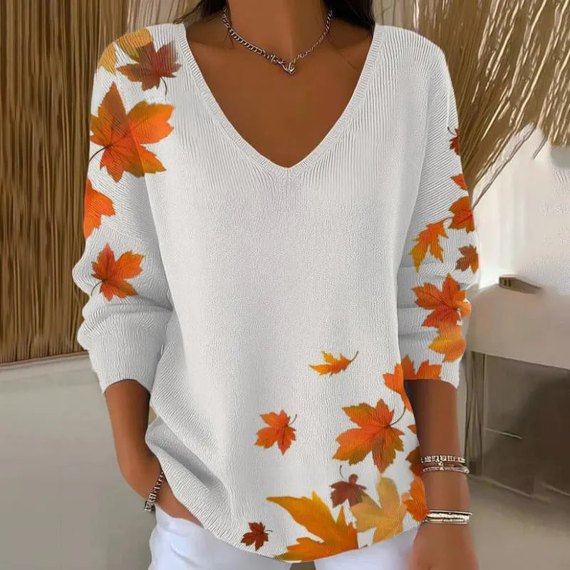 Carivella - Locker geschnittener Strickpullover mit Ahornblatt-Motiv